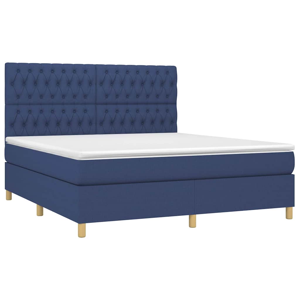 Krevet box spring s madracem LED plavi 180x200 cm od tkanine