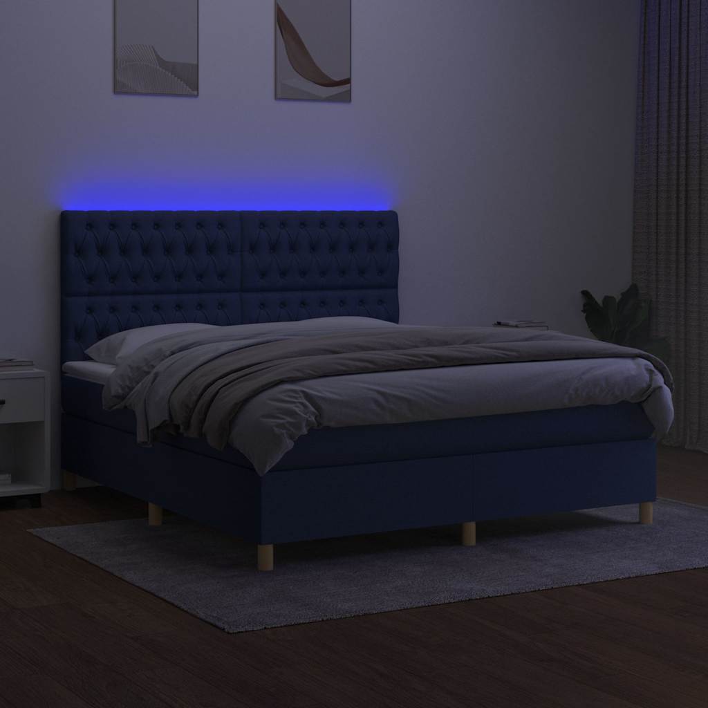 Krevet box spring s madracem LED plavi 180x200 cm od tkanine