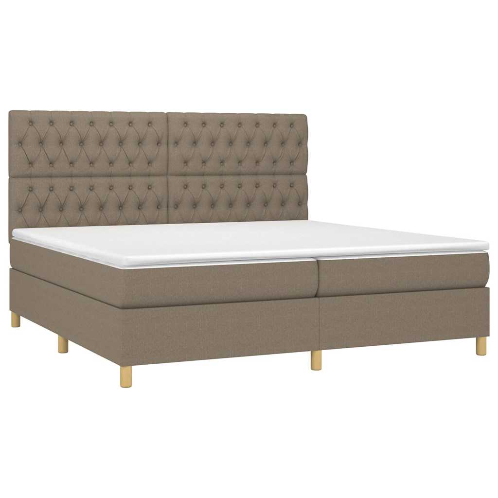 Krevet box spring s madracem LED smeđesivi 200x200 cm tkanina