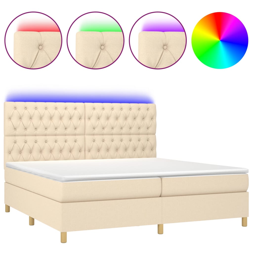 Krevet box spring s madracem LED krem 200x200 cm od tkanine