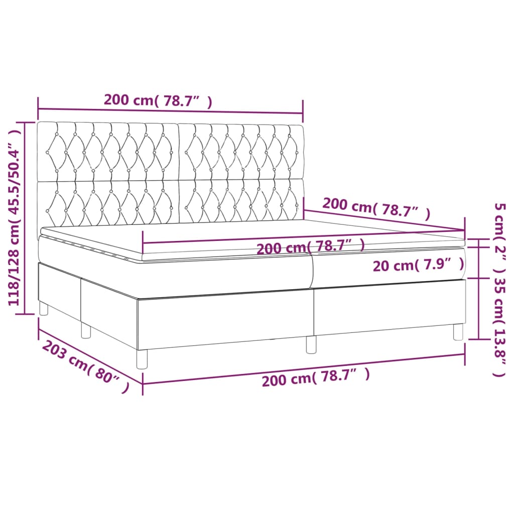 Krevet box spring s madracem LED krem 200x200 cm od tkanine