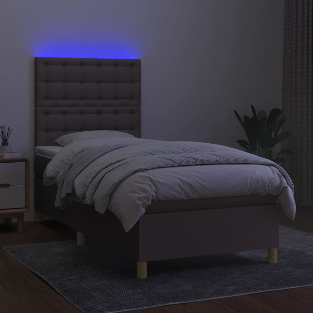 Krevet box spring s madracem LED smeđesivi 80 x 200 cm tkanina