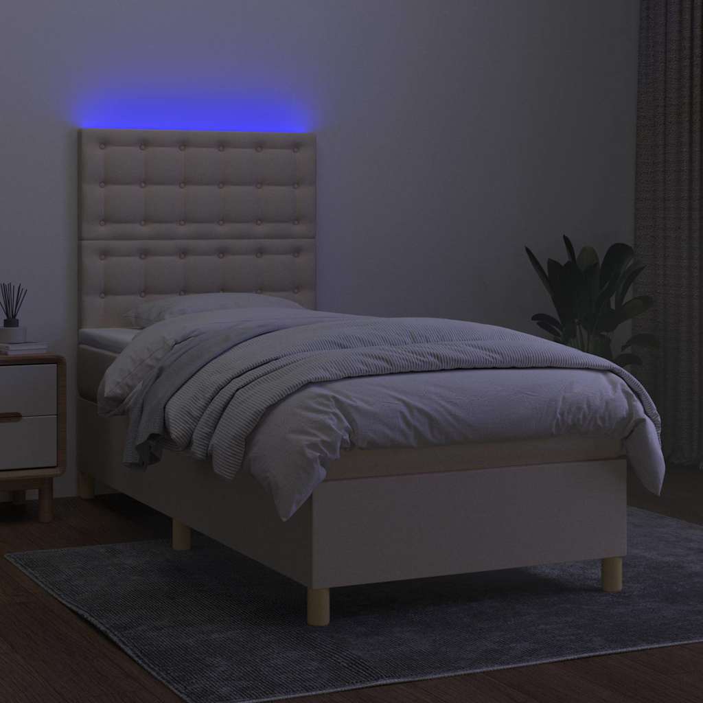 Krevet box spring s madracem LED krem 80 x 200 cm od tkanine