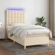 Krevet box spring s madracem LED krem 80 x 200 cm od tkanine