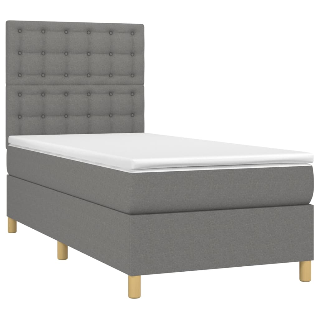 Krevet box spring s madracem LED tamnosivi 90x190 cm tkanina