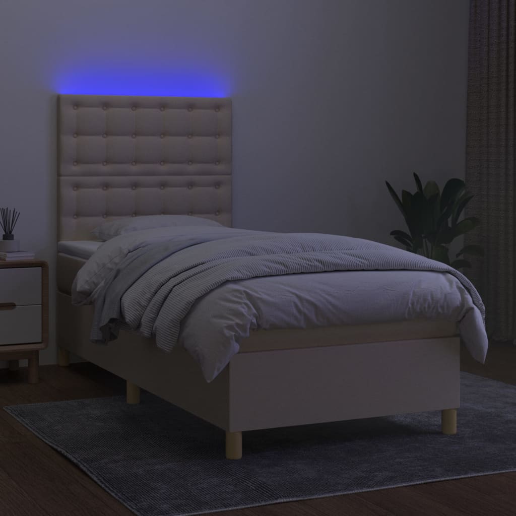 Krevet box spring s madracem LED krem 90x190 cm od tkanine