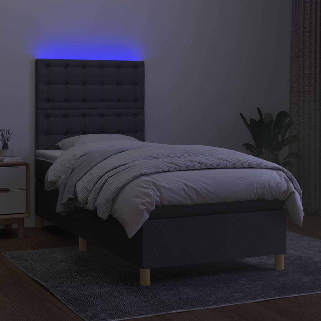 Krevet box spring s madracem LED tamnosivi 90x200 cm tkanina