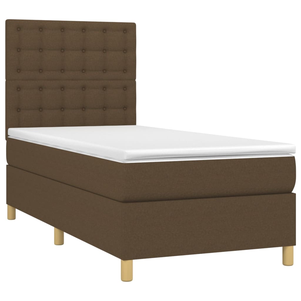 Krevet box spring s madracem LED tamnosmeđi 90x200 cm tkanina