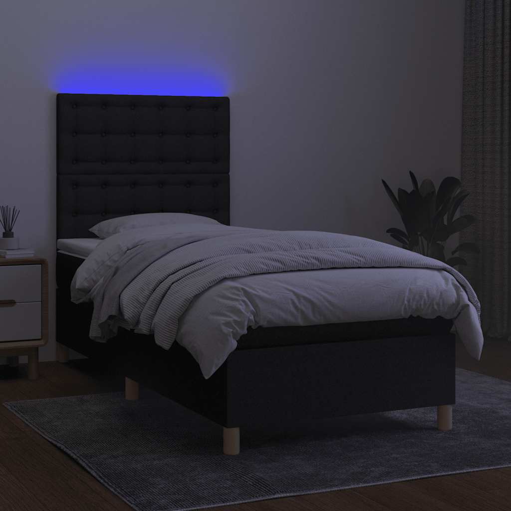 Krevet box spring s madracem LED crni 100x200 cm od tkanine