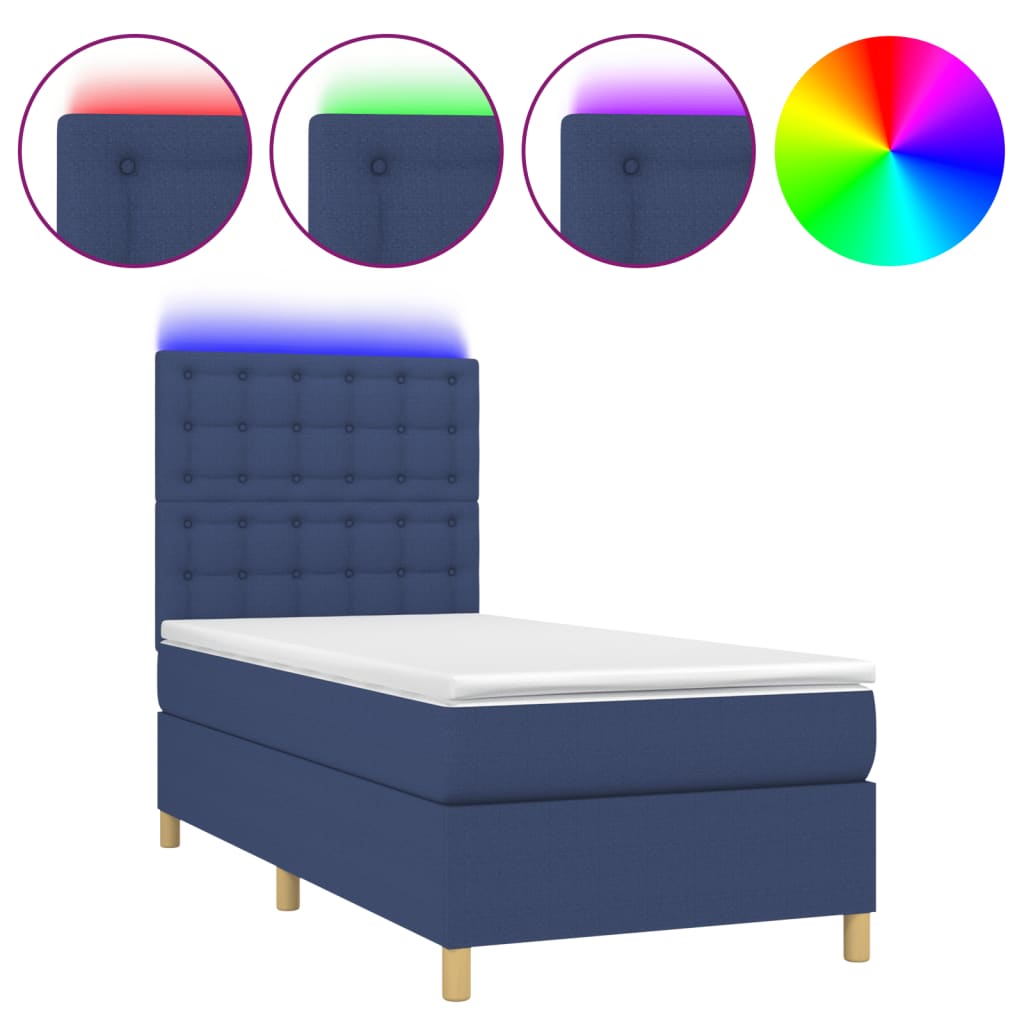 Krevet box spring s madracem LED plavi 100x200 cm od tkanine