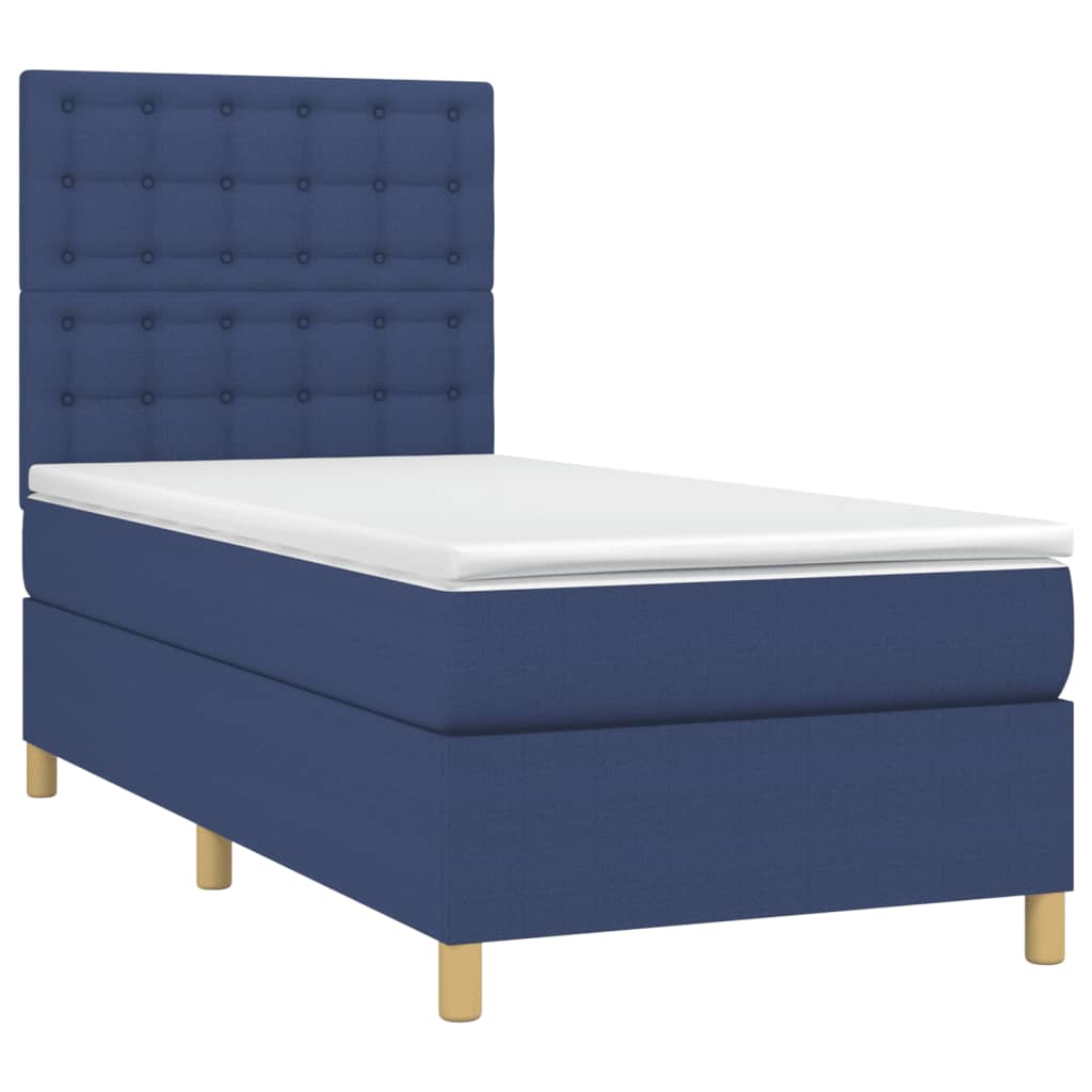 Krevet box spring s madracem LED plavi 100x200 cm od tkanine