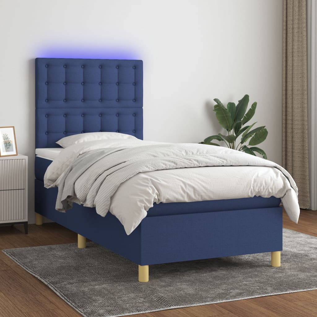 Krevet box spring s madracem LED plavi 100x200 cm od tkanine