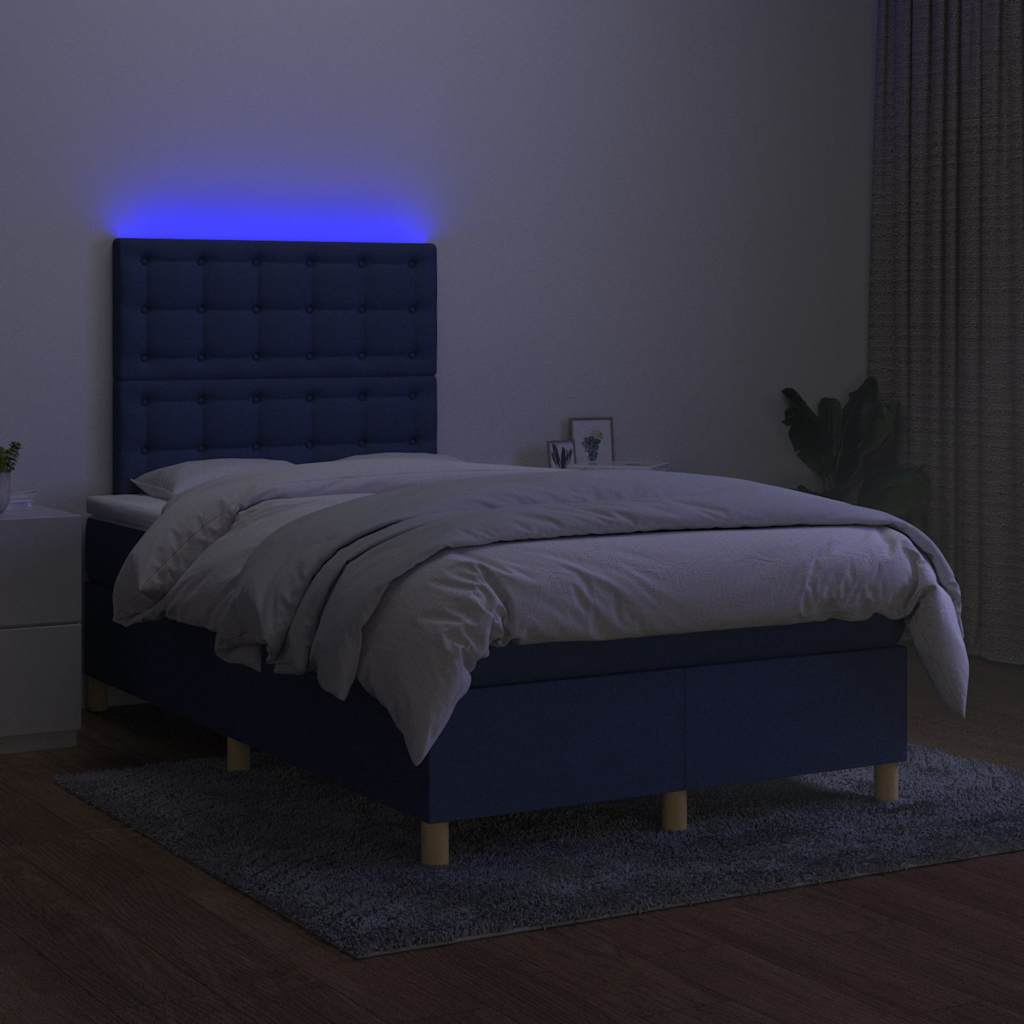 Krevet box spring s madracem LED plavi 120 x 200 cm od tkanine