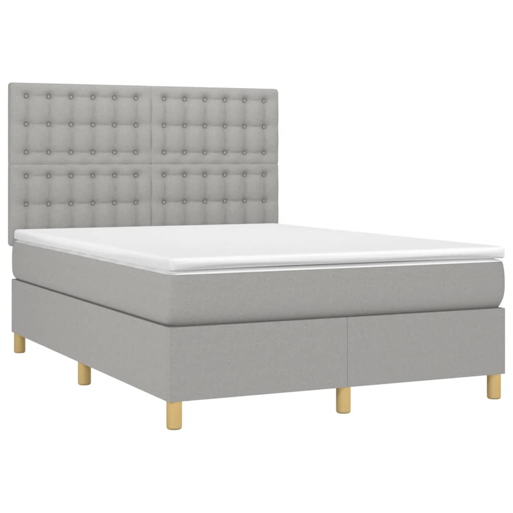 Krevet box spring s madracem LED svjetlosivi 140x190 cm tkanina