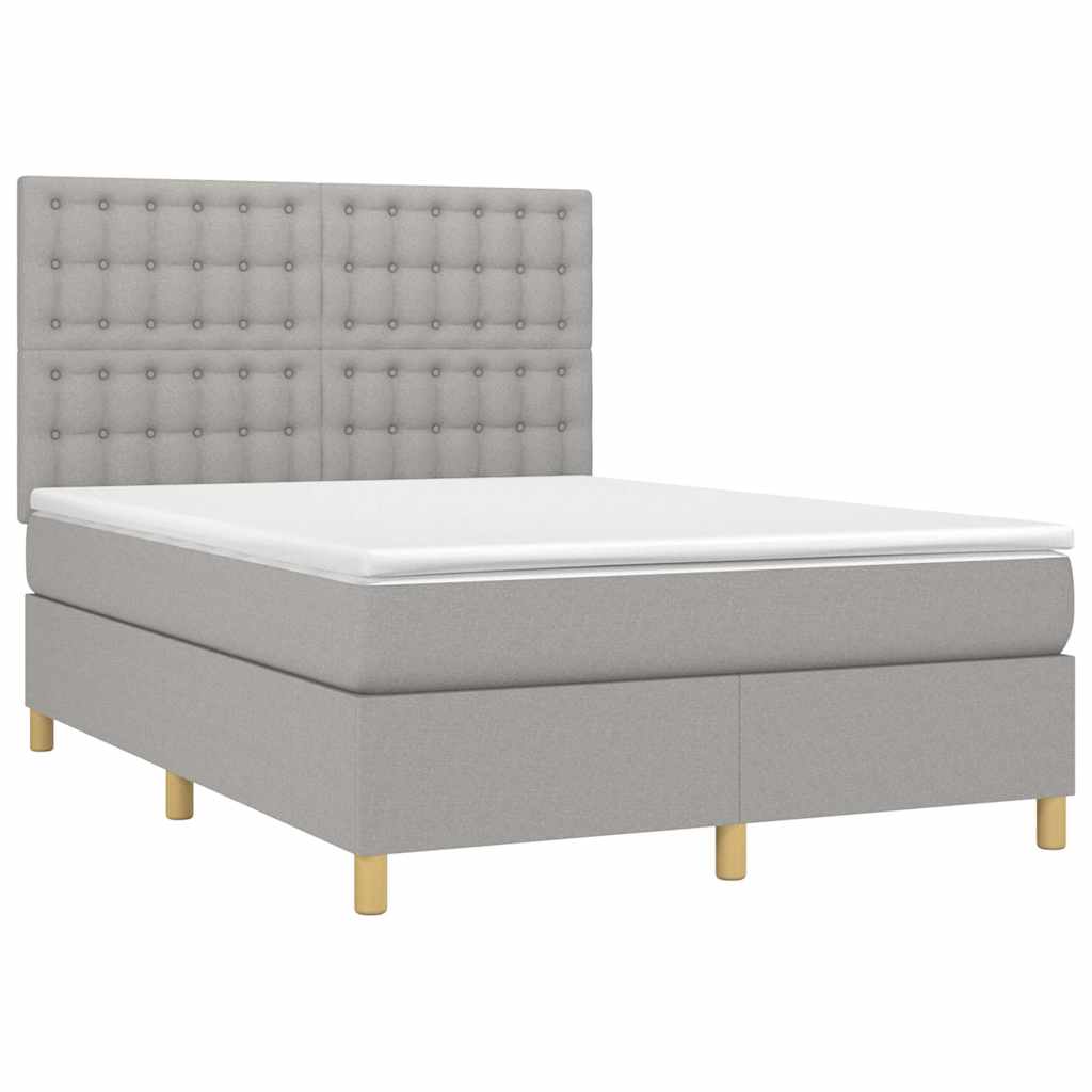 Krevet box spring s madracem LED svjetlosivi 140x190 cm tkanina