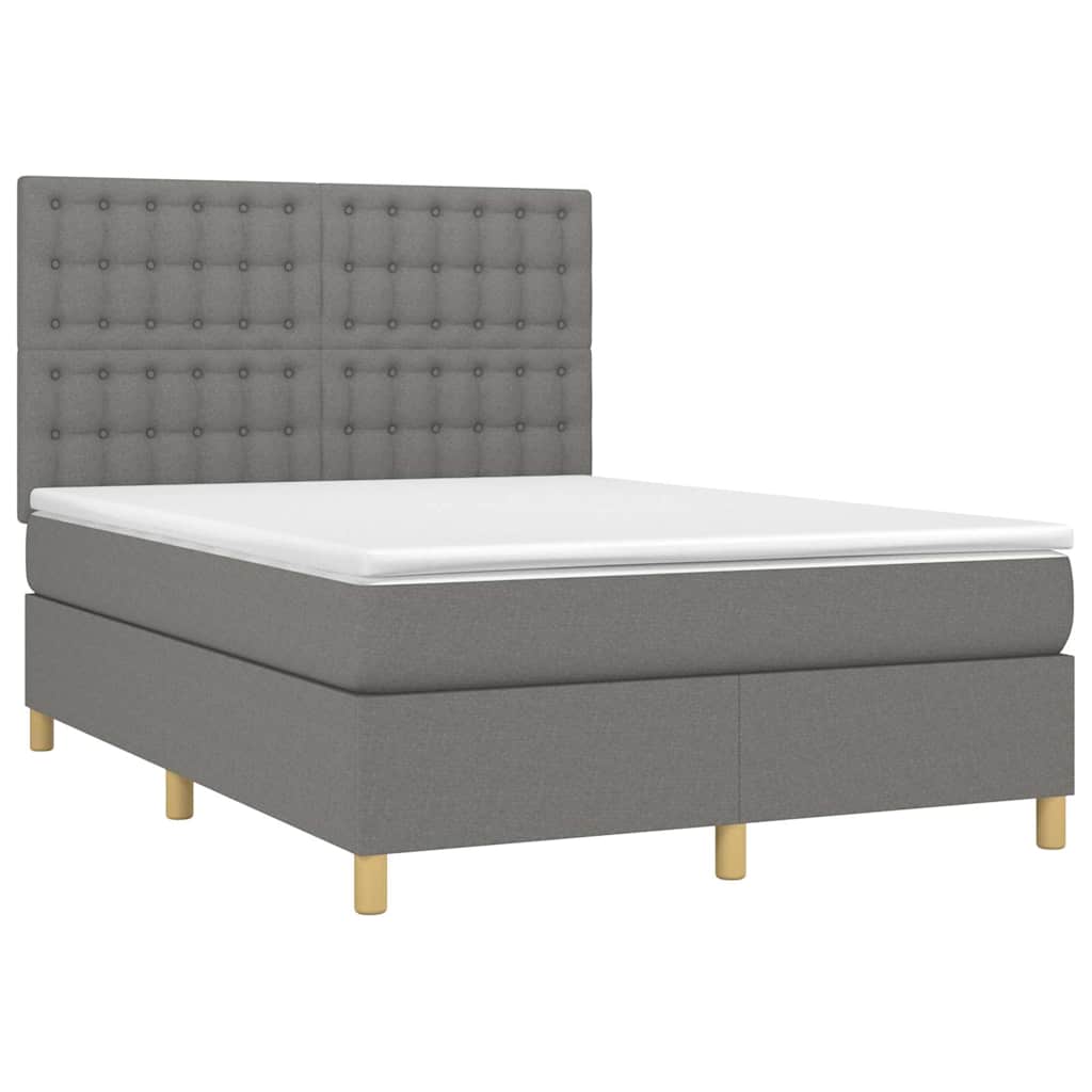 Krevet box spring s madracem LED tamnosivi 140x190 cm tkanina