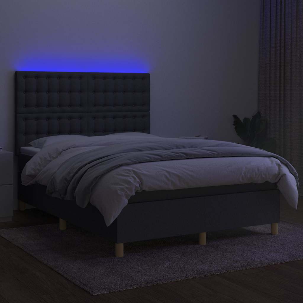 Krevet box spring s madracem LED tamnosivi 140x190 cm tkanina