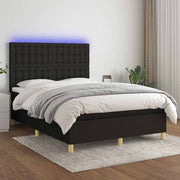 Krevet box spring s madracem LED crni 140x190 cm od tkanine