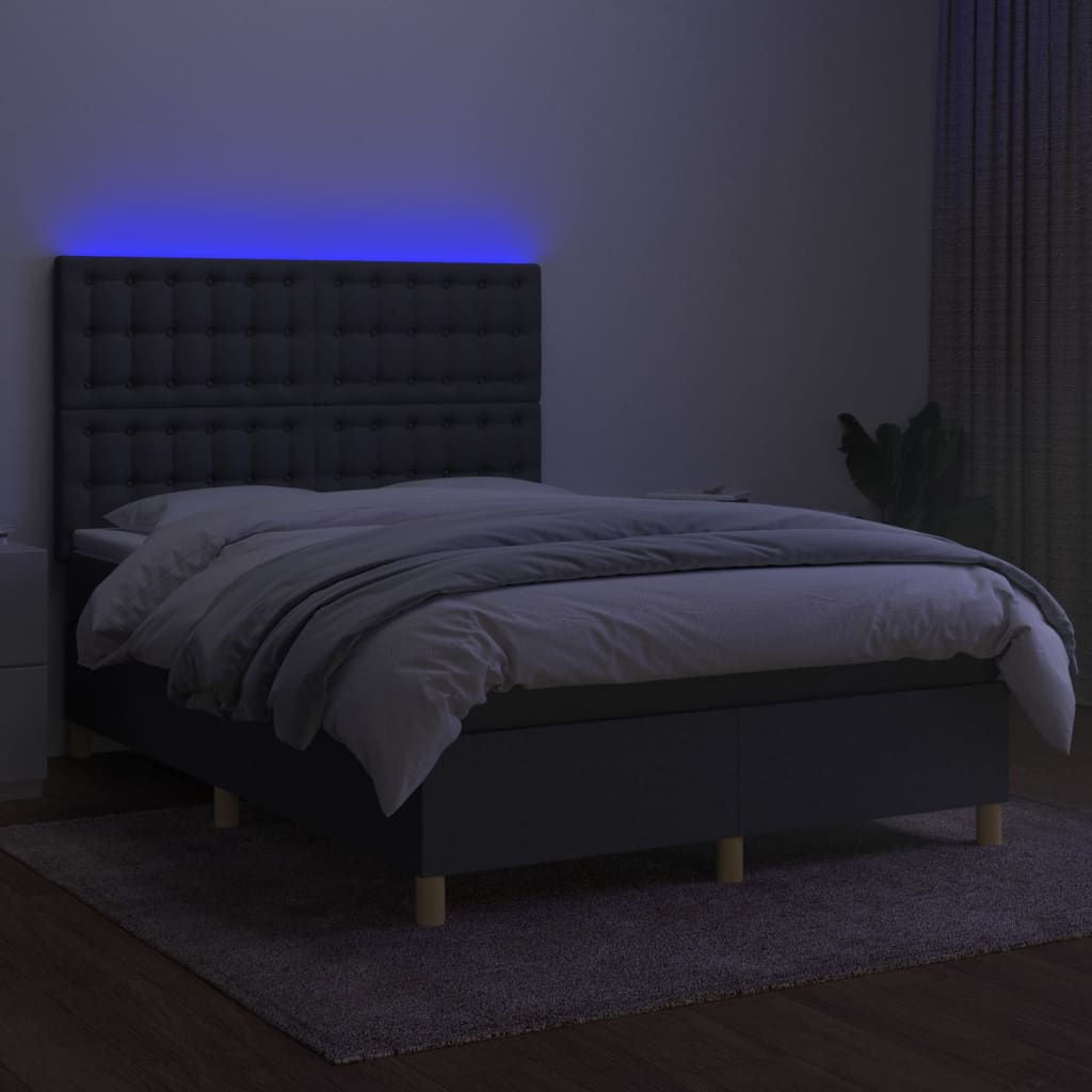 Krevet box spring s madracem LED tamnosivi 140x200 cm tkanina