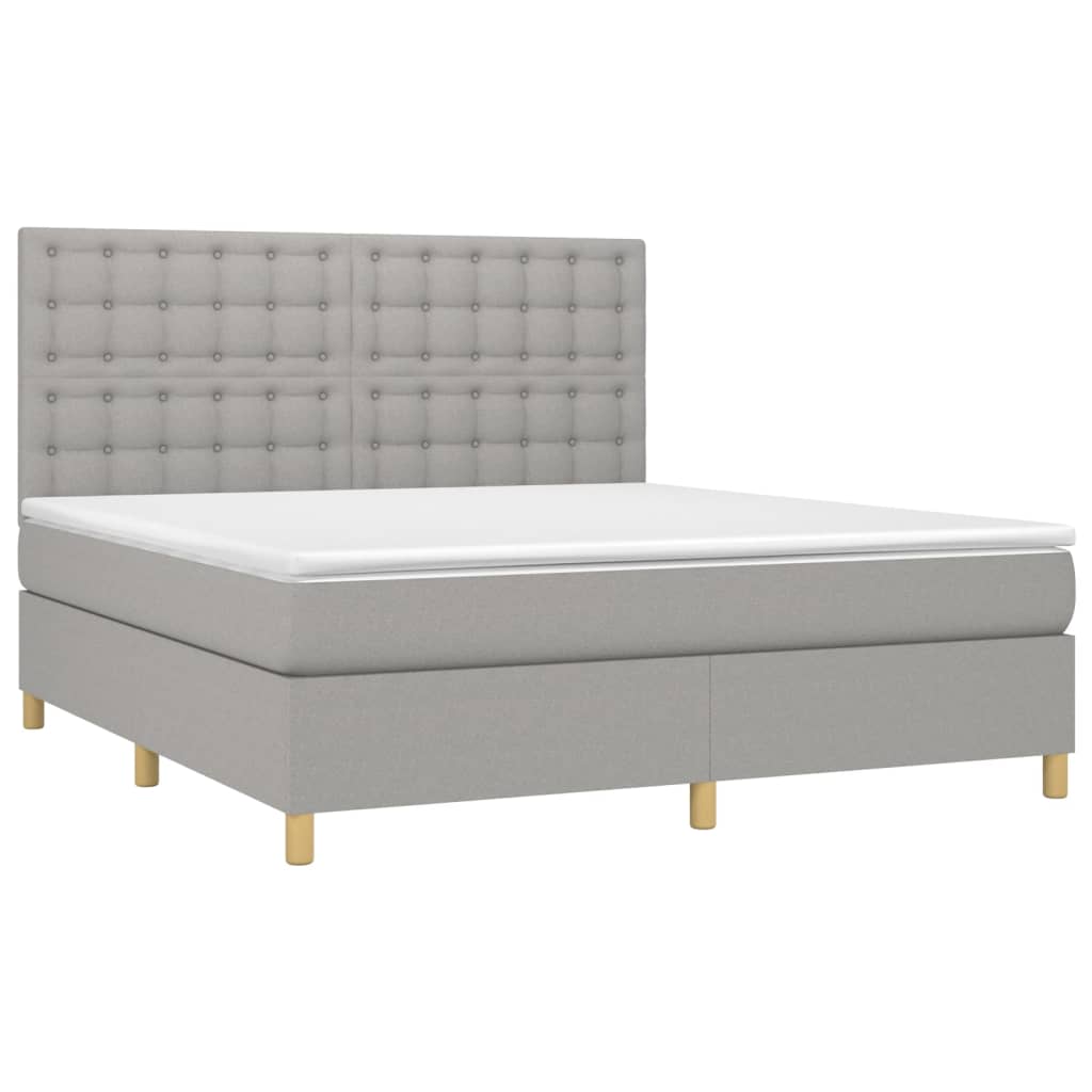 Krevet box spring s madracem LED svjetlosivi 160x200 cm tkanina