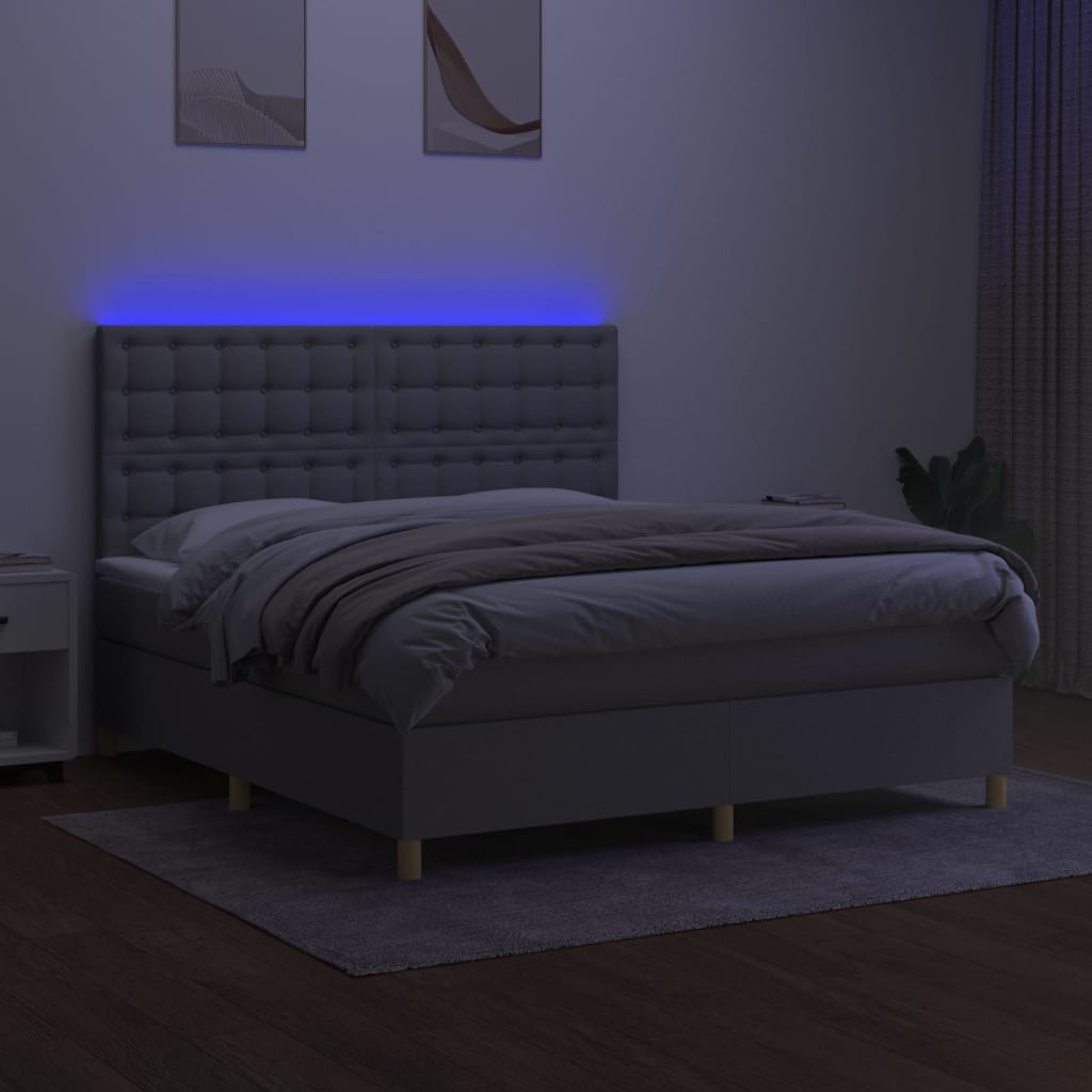 Krevet box spring s madracem LED svjetlosivi 160x200 cm tkanina