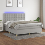 Krevet box spring s madracem LED svjetlosivi 160x200 cm tkanina