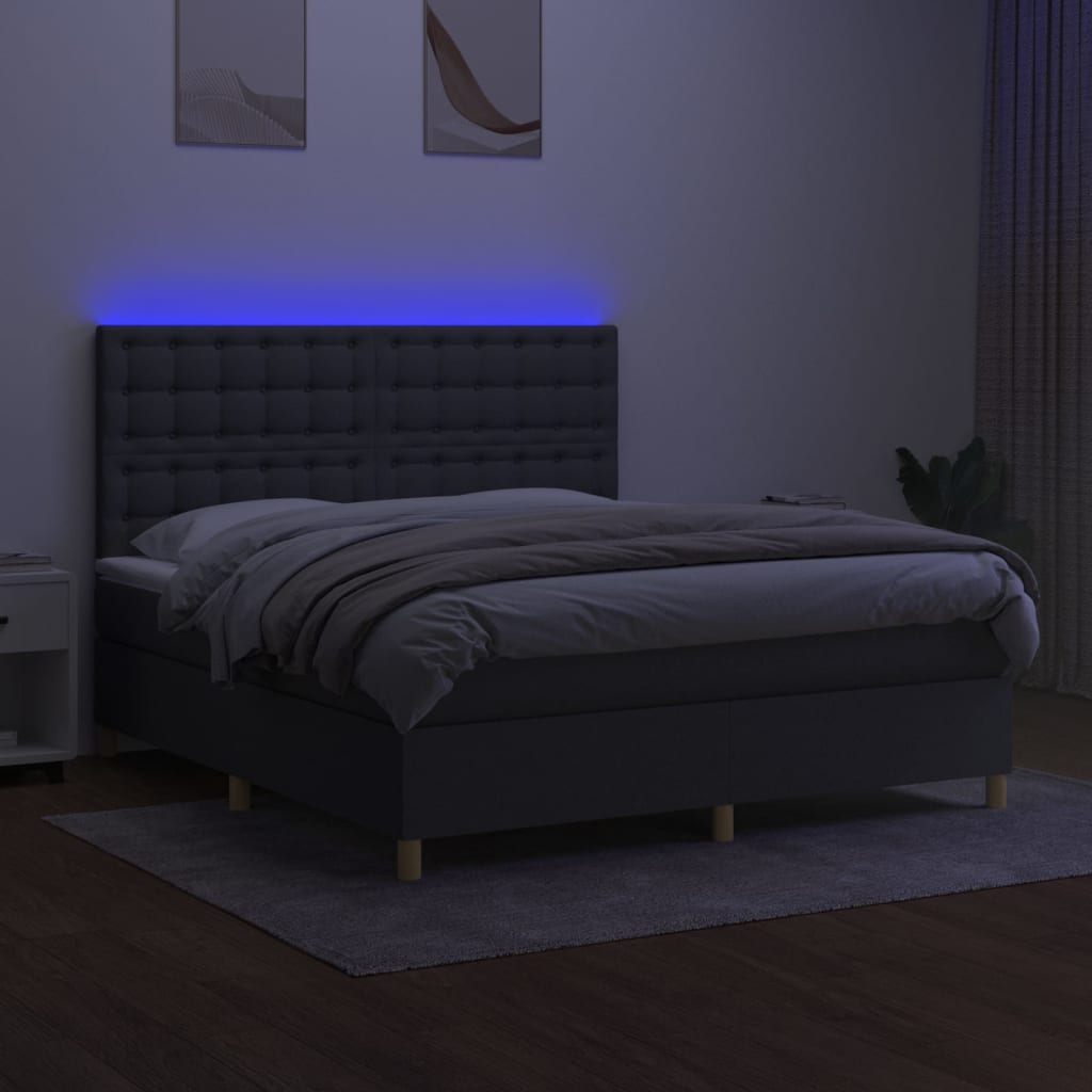 Krevet box spring s madracem LED tamnosivi 160x200 cm tkanina