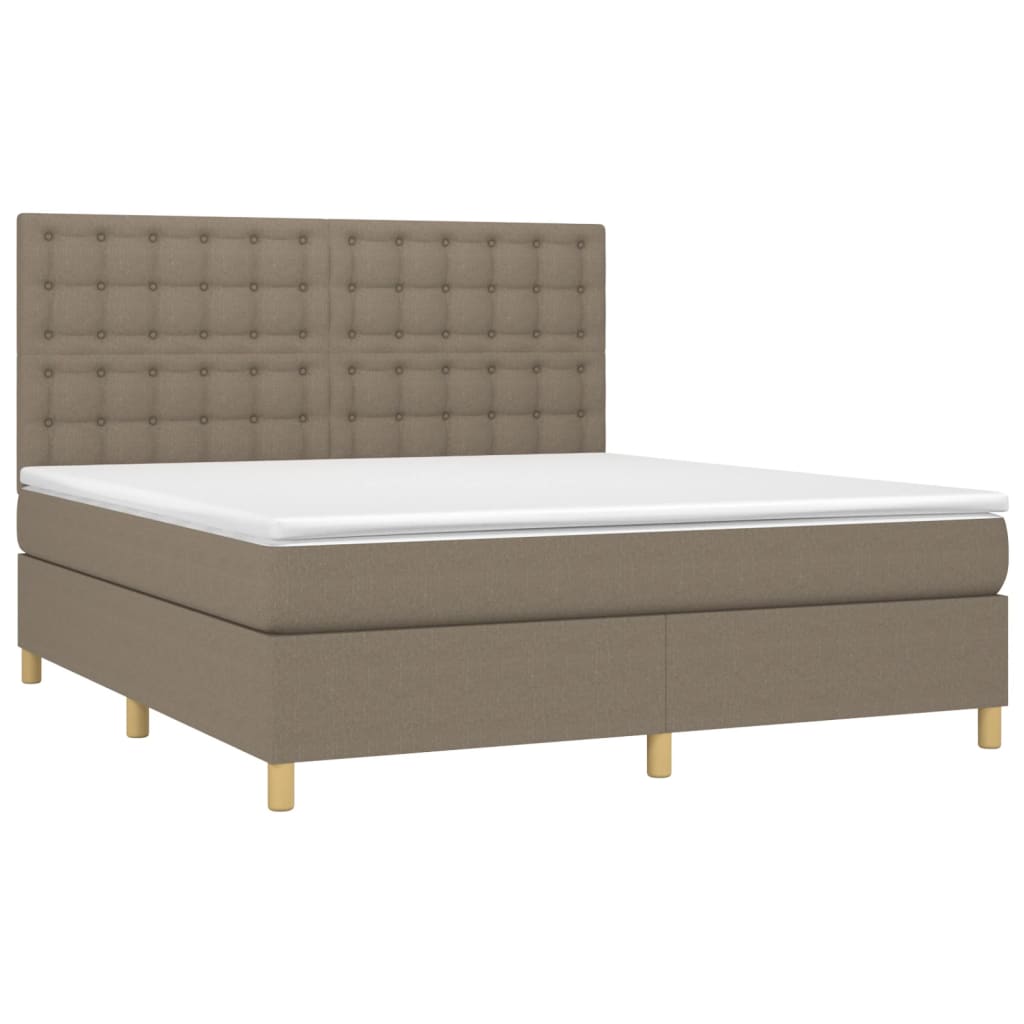Krevet box spring s madracem LED smeđesivi 160x200 cm tkanina