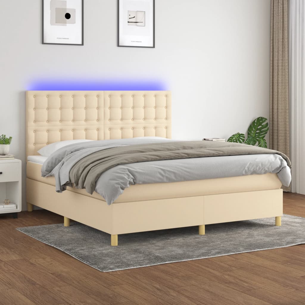 Krevet box spring s madracem LED krem 160x200 cm od tkanine