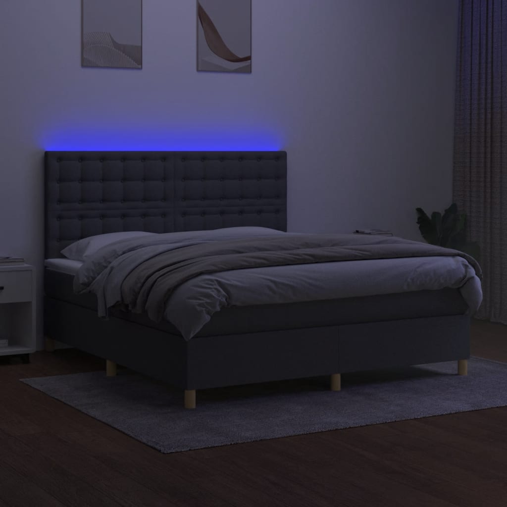 Krevet box spring s madracem LED tamnosivi 180x200 cm tkanina