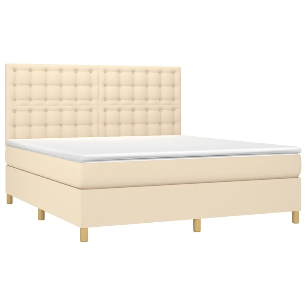 Krevet box spring s madracem LED krem 180x200 cm od tkanine