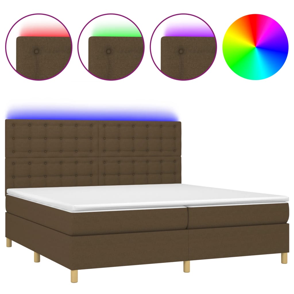 Krevet box spring s madracem LED tamnosmeđi 200x200 cm tkanina