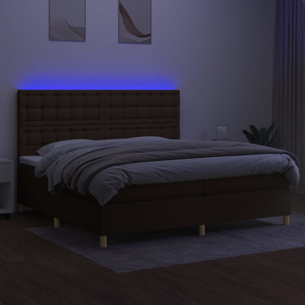 Krevet box spring s madracem LED tamnosmeđi 200x200 cm tkanina