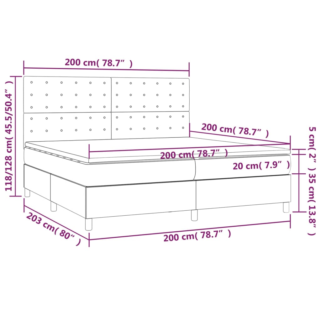 Krevet box spring s madracem LED tamnosmeđi 200x200 cm tkanina