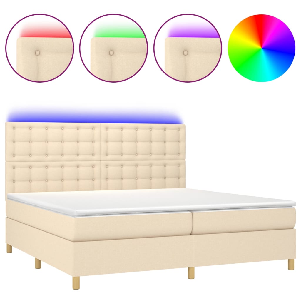Krevet box spring s madracem LED krem 200x200 cm od tkanine