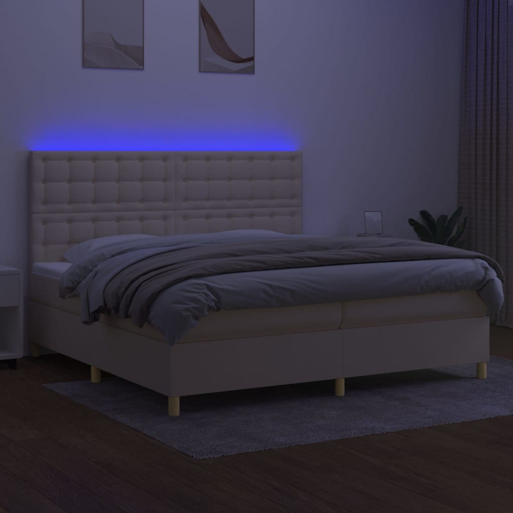 Krevet box spring s madracem LED krem 200x200 cm od tkanine