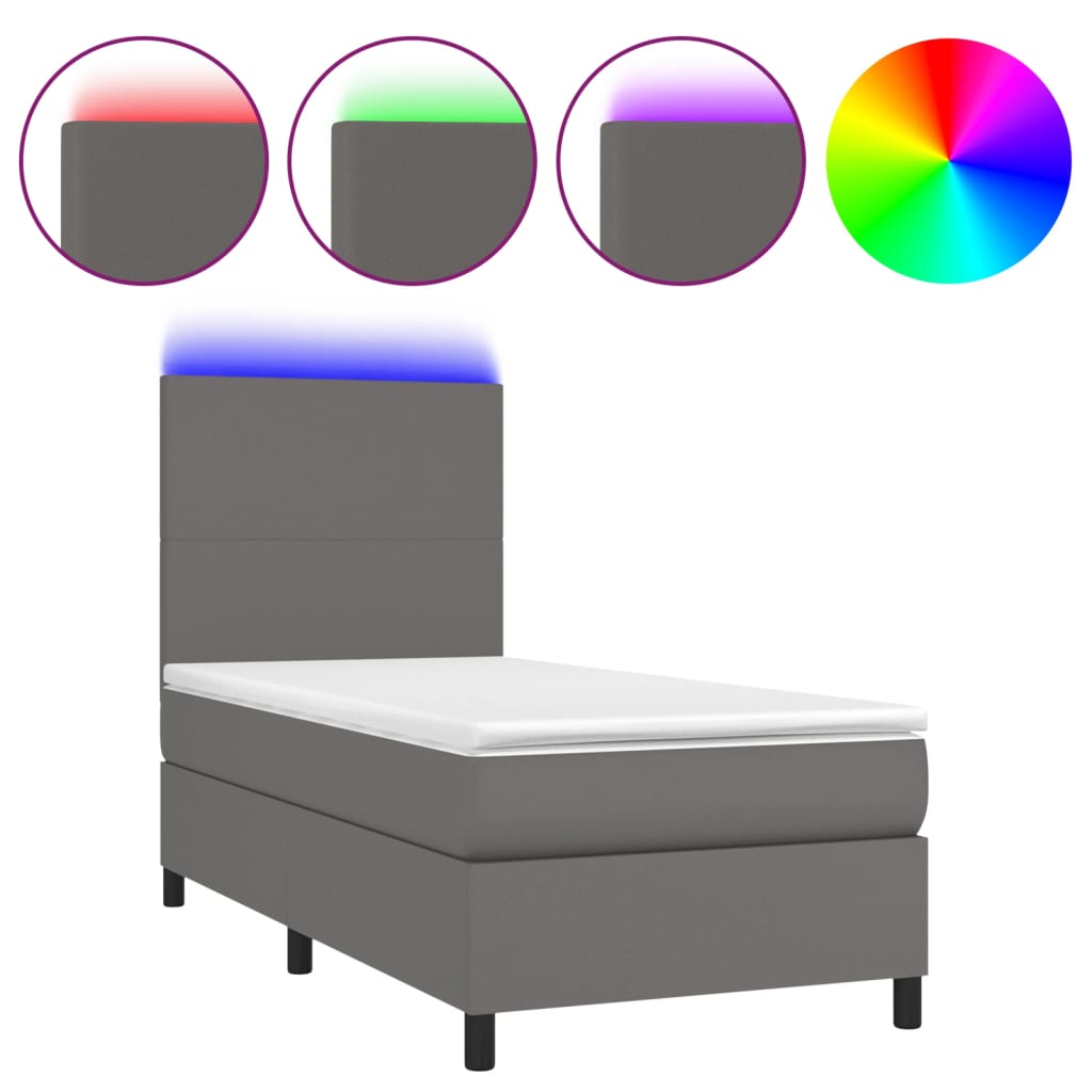 Krevet box spring s madracem LED sivi 80x200 cm od umjetne kože