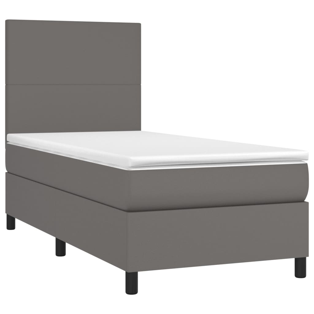 Krevet box spring s madracem LED sivi 80x200 cm od umjetne kože