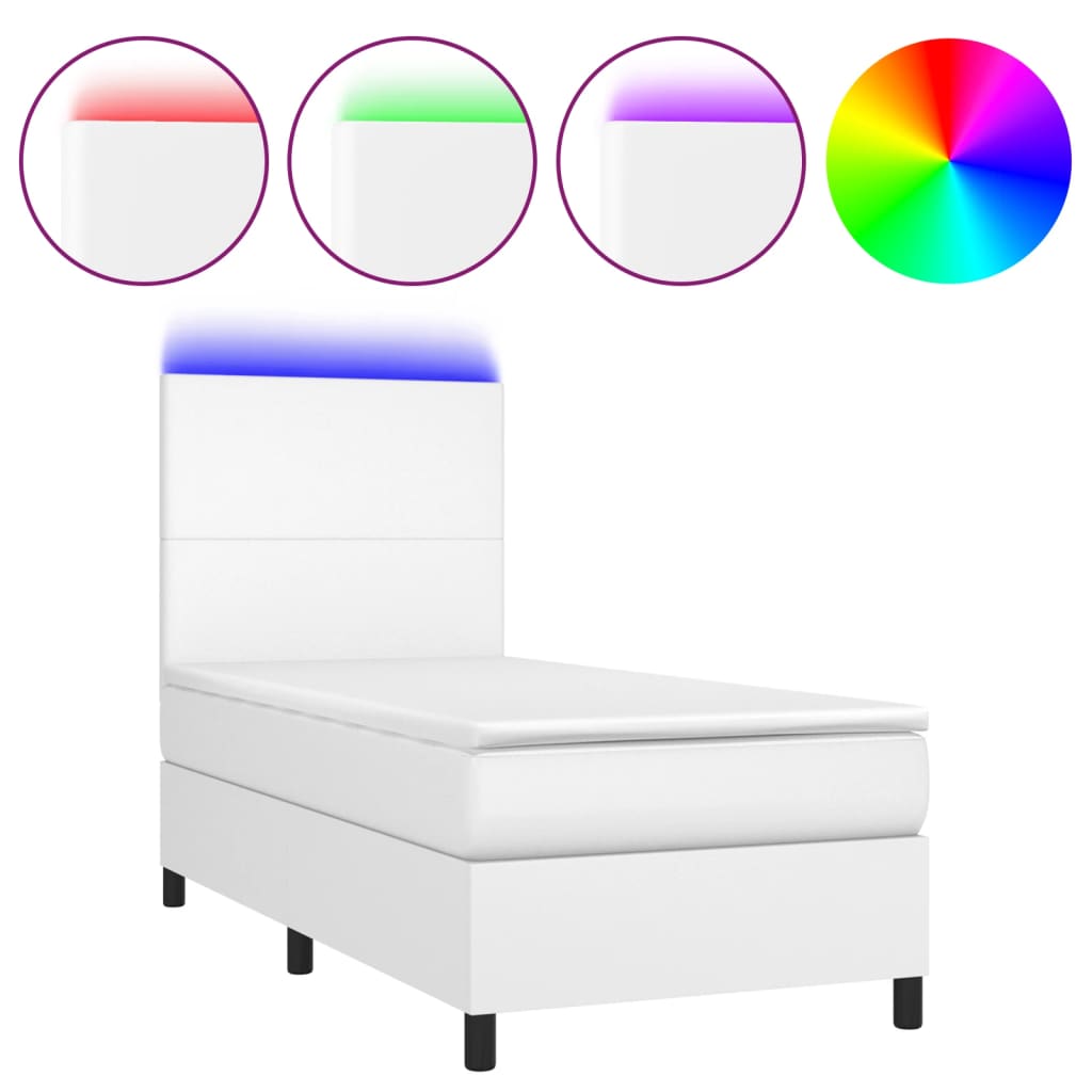 Krevet box spring s madracem LED bijeli 90x190 cm umjetna koža