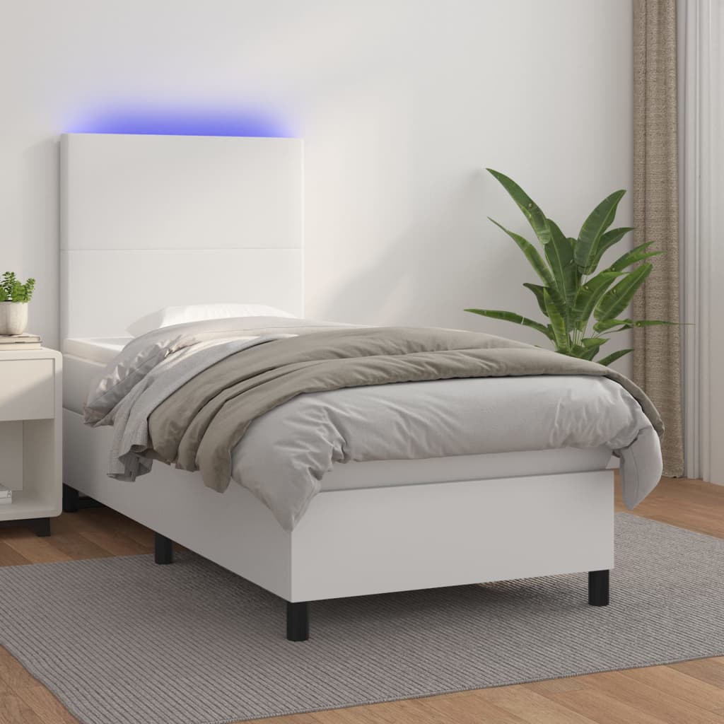 Krevet box spring s madracem LED bijeli 90x190 cm umjetna koža