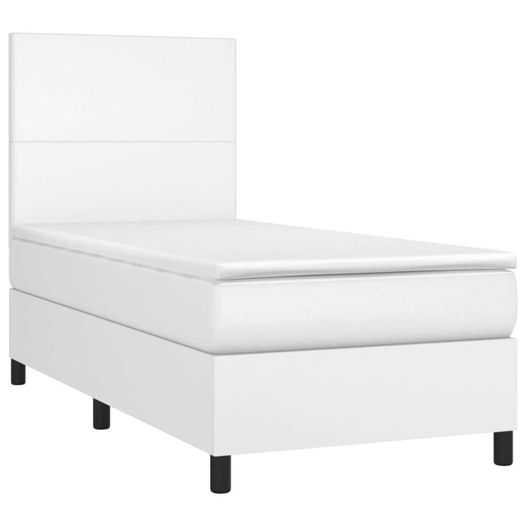 Krevet box spring s madracem LED bijeli 90x200 cm umjetna koža