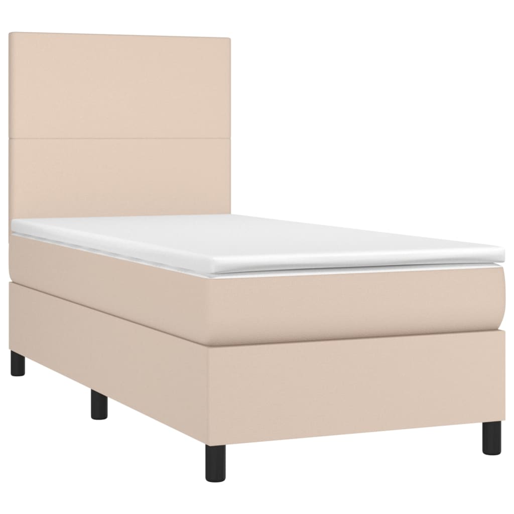 Krevet box spring madrac LED cappuccino 90x200cm umjetna koža