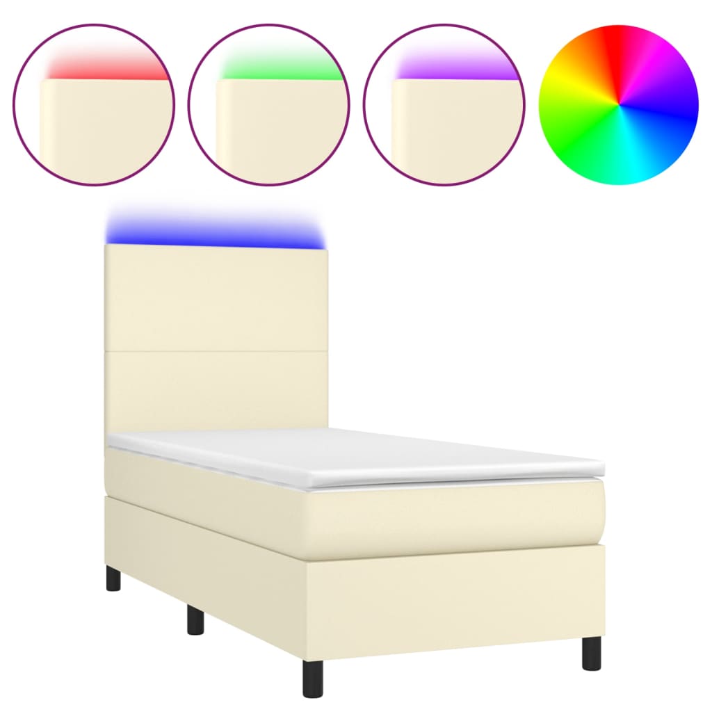 Krevet box spring s madracem LED krem 100x200cm od umjetne kože