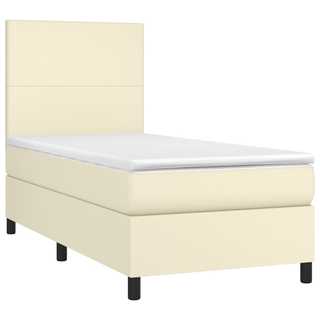 Krevet box spring s madracem LED krem 100x200cm od umjetne kože