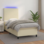 Krevet box spring s madracem LED krem 100x200cm od umjetne kože