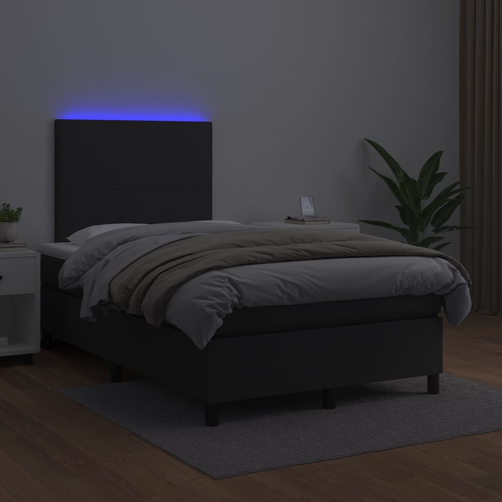 Krevet box spring s madracem LED crni 120x200cm od umjetne kože