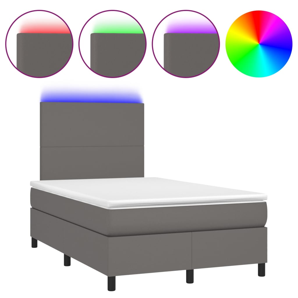 Krevet box spring s madracem LED sivi 120x200cm od umjetne kože