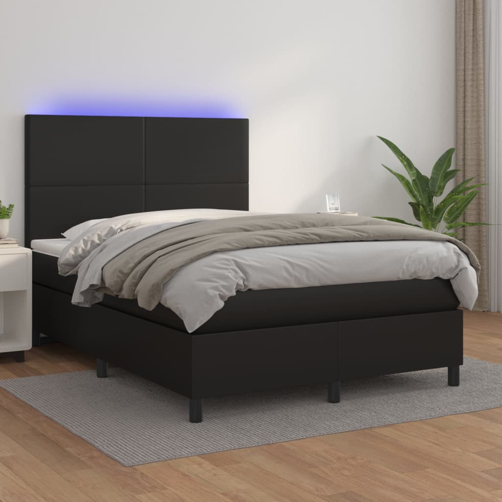 Krevet box spring s madracem LED crni 140 x 190 cm umjetna koža