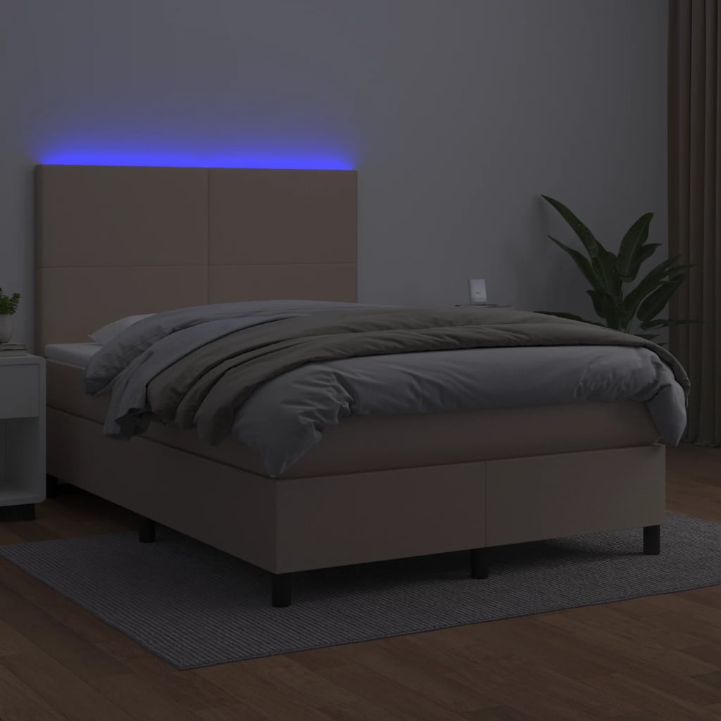 Krevet box spring madrac LED cappuccino 140x190cm umjetna koža