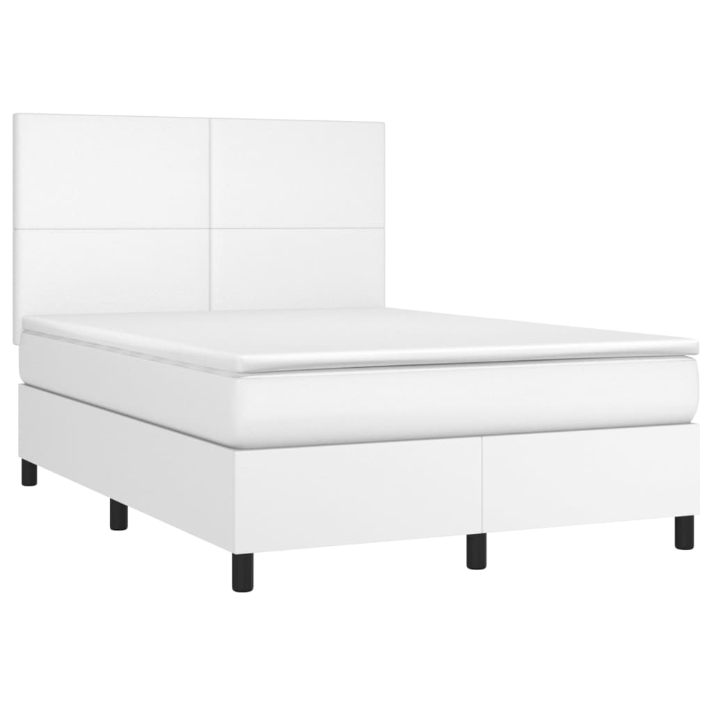 Krevet box spring s madracem LED bijeli 140x200 cm umjetna koža